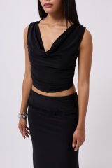 Toptan Degaje Yaka Siyah Crop