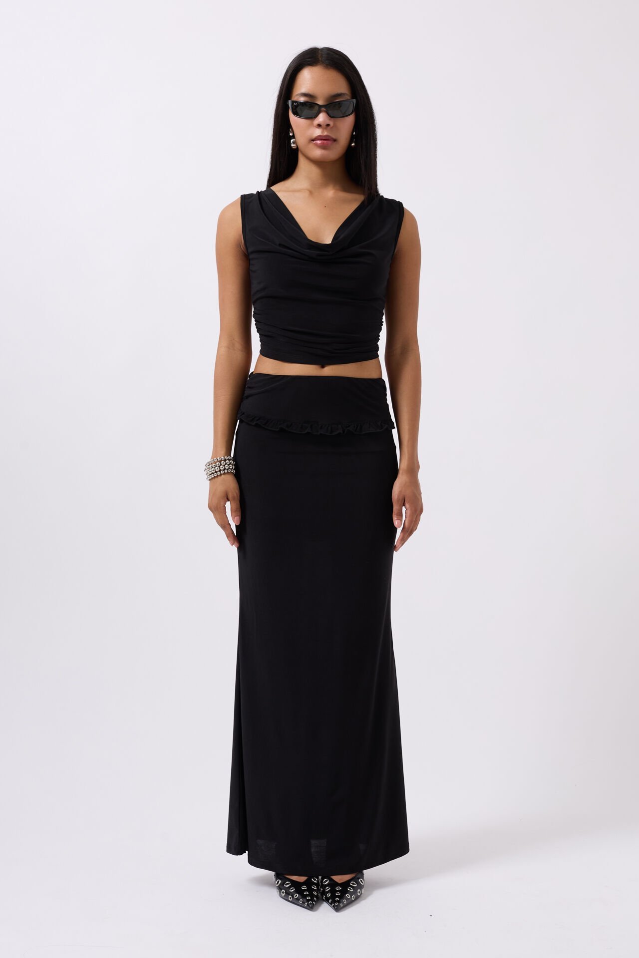 Wholesale Cowl Collar Black Crop