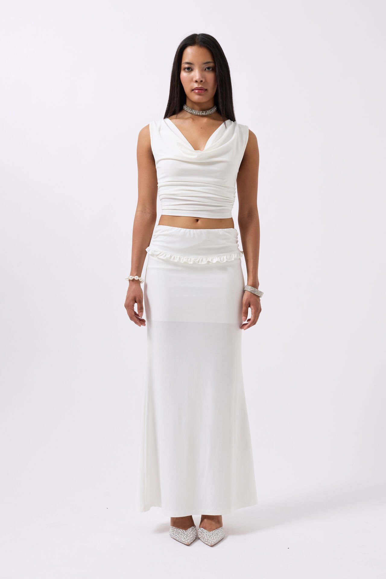 Toptan Degaje Yaka Beyaz Crop