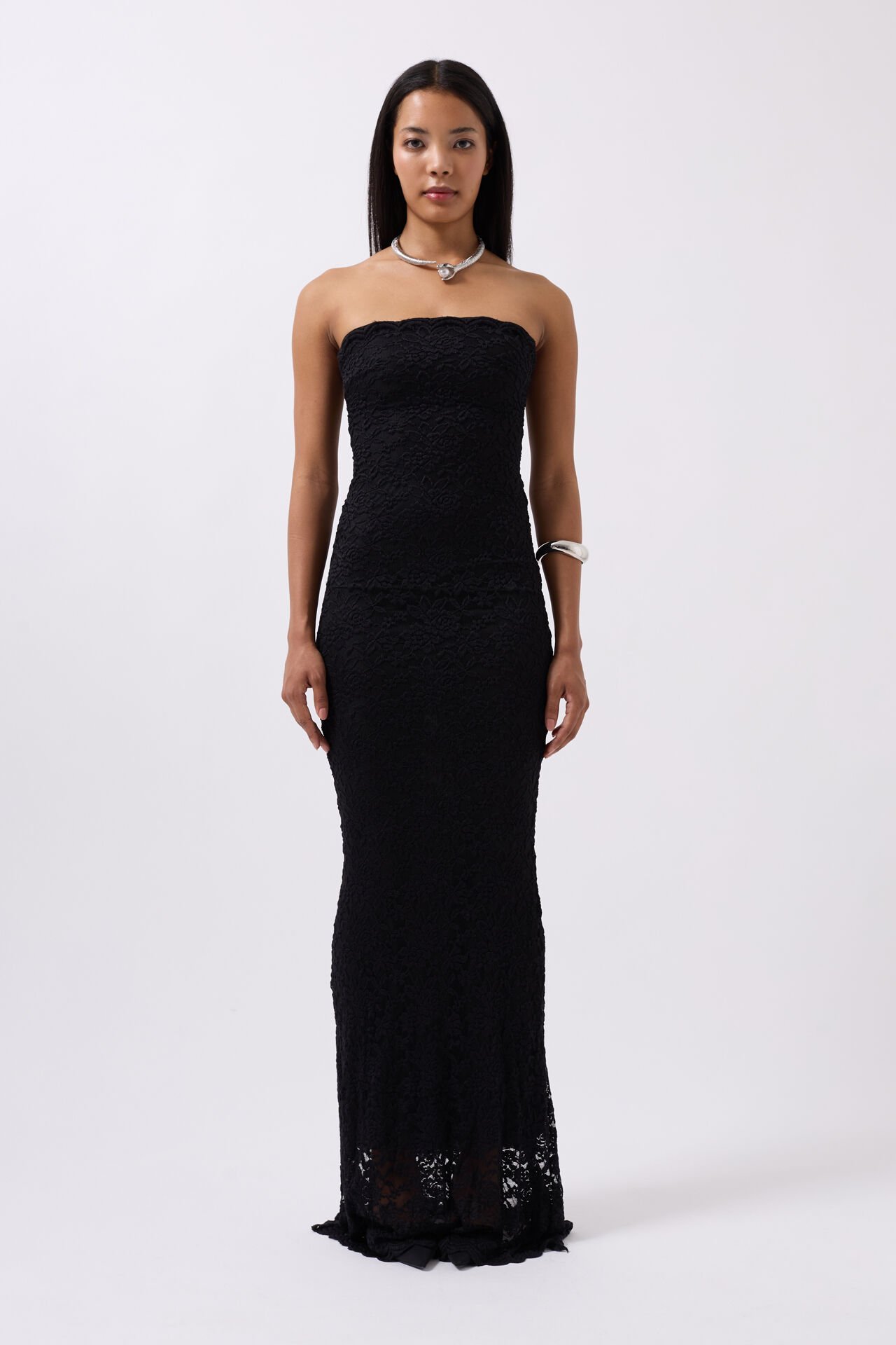 Wholesale Strapless Lace Maxi Black Dress